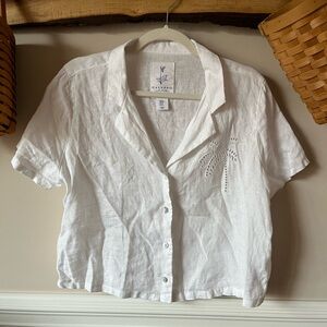 Calypso St. Barth White Button-Down Linen Shirt Palm Tree NWOT M